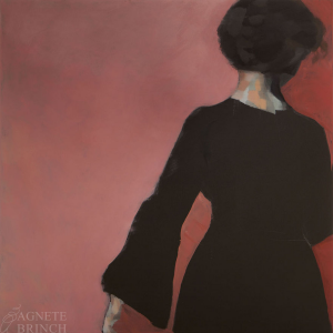 Pastiche Hammershøi IV, Woman on her way, Study in red